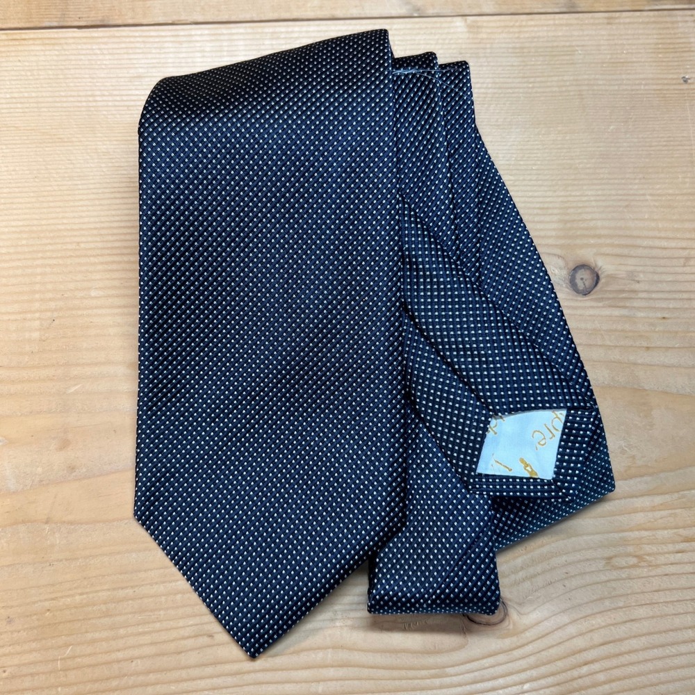VTG Leopold Price & Rolle Mens OS Necktie Navy Blue Micro Dot Italian Silk Italy